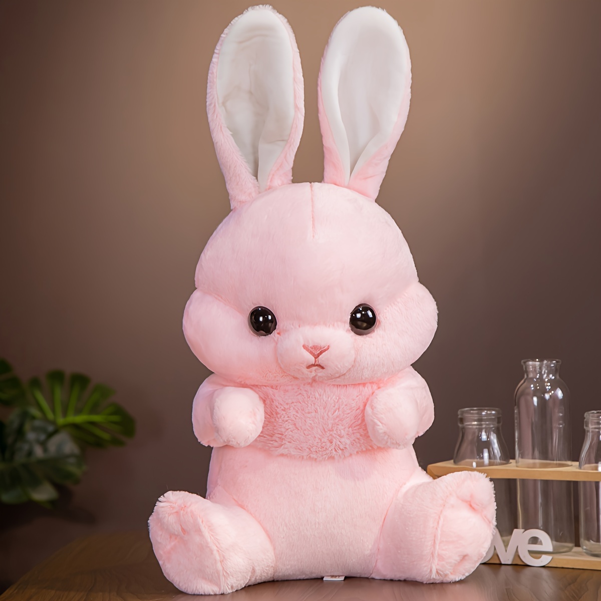 Långörad Kanin Mjukisdjur - Rosa Sittande Långörad Kanin, Storlek S 45cm
