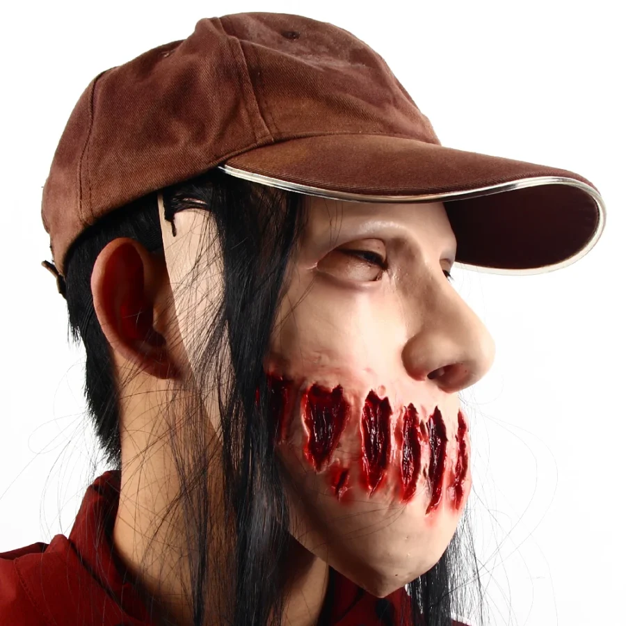 Zombiemask Blodig Med Keps - Latex – bild 5 av 5