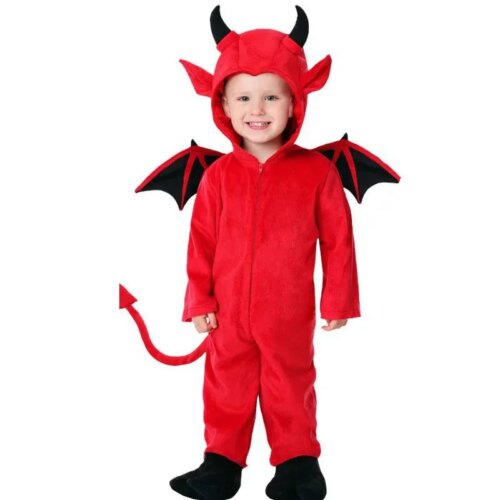 Halloween Barnkostym – Röd Demon - Röd, L
