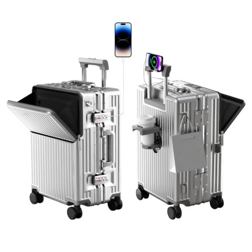 Aluminiumresväska med USB-laddning - silver, 24 tum 600mm