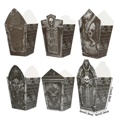 Halloween Popcorn- och Snackboxar – Gravstensdesign - Popcorn- och Snackboxar, 6st