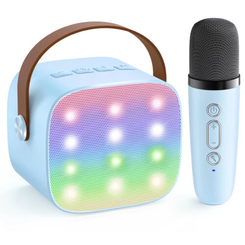 Karaoke Maskin med 2 Trådlösa Mikrofoner - Blå 1 mikrofon