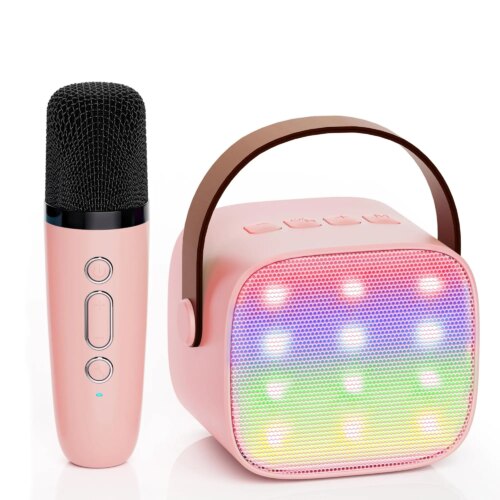 Karaoke Maskin med 2 Trådlösa Mikrofoner - Rosa 1 mikrofon