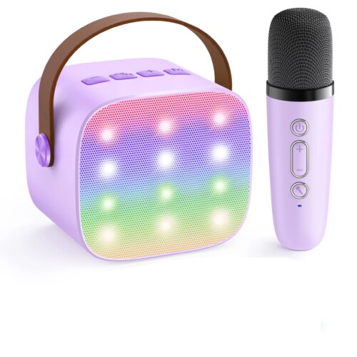 Karaoke Maskin med 2 Trådlösa Mikrofoner - Lila 1 mikrofon