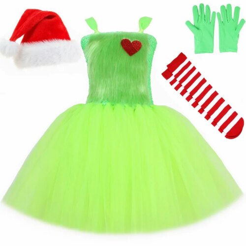 Grinch Klänning för Barn – Grön Julklänning - Set A, 4