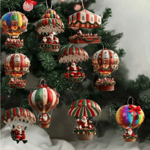 Julhängen Trä 10-pack – Tomte i Luftballong