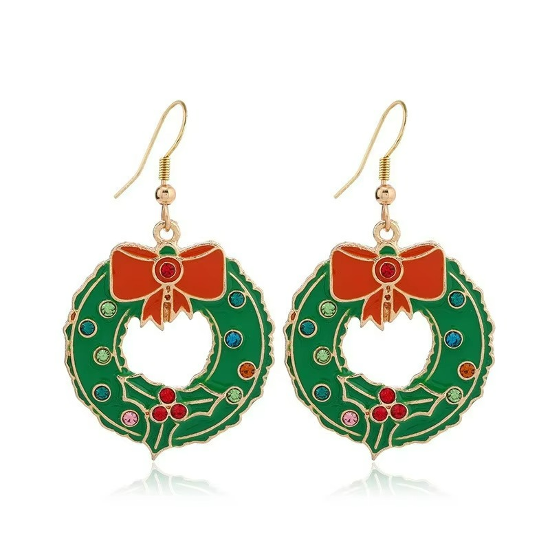 Julörhängen Krans med Röd Rosett och Färgade Stenar