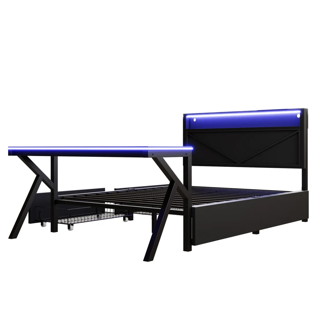 Spelsäng med LED och förvaring 140x200 cm