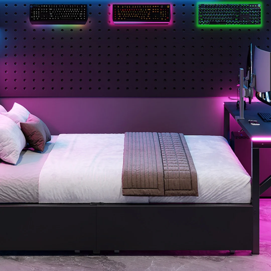 Spelsäng med LED och förvaring 140x200 cm