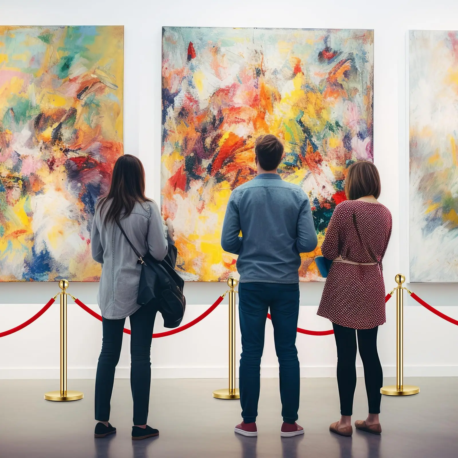 Avspärrningsstolpe Guldfärg Röd Rep