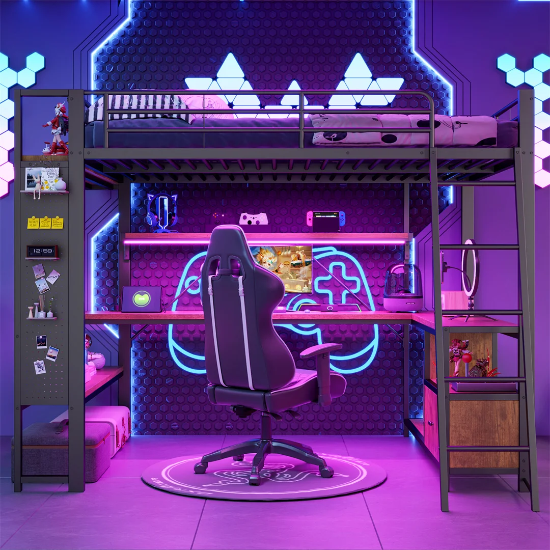 Loftsäng med Skrivbord 140x200 – Metall