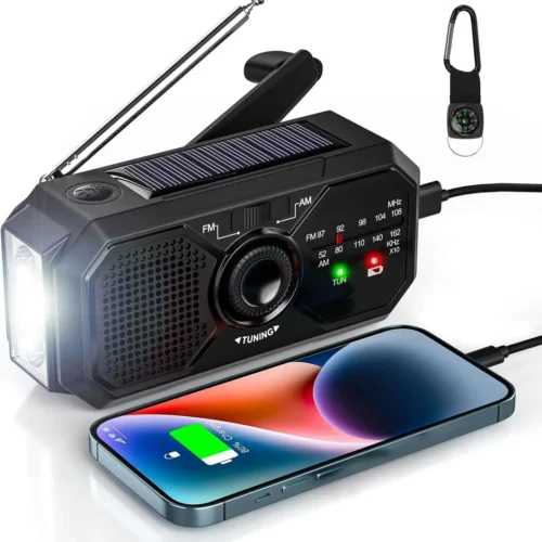 Nödradio Powerbank Handvev Solar AM/FM Ficklampa