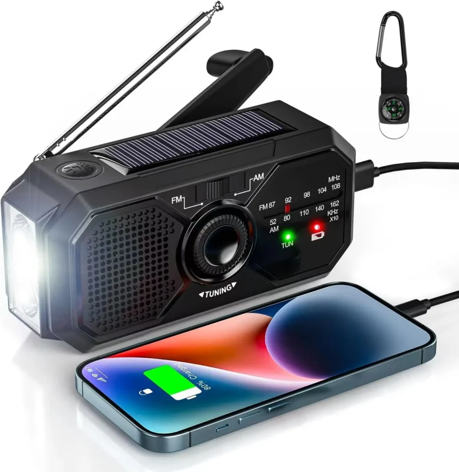 Nödradio Powerbank Handvev Solar AM/FM Ficklampa