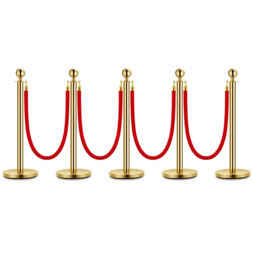 Avspärrningsstolpe Guldfärg Röd Rep - 5 Stolpar 4 Rep
