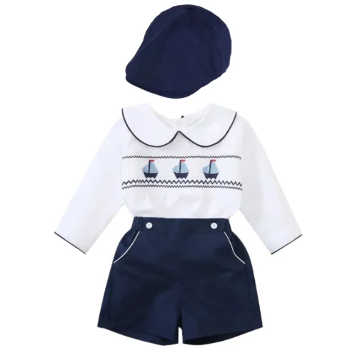Babyset Skjorta och Shorts – Marin Stil med Keps - Marinblå med keps
