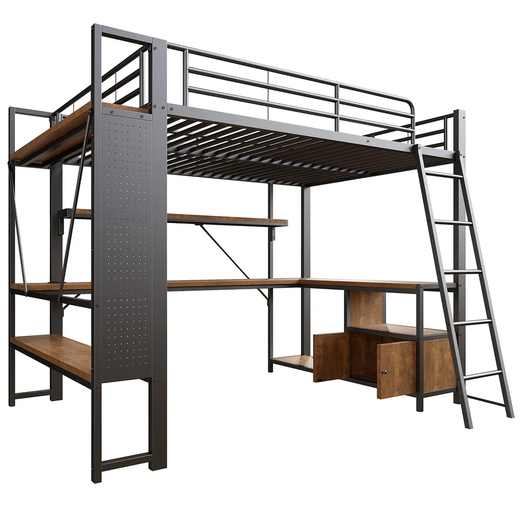 Loftsäng med Skrivbord 140x200 – Metall