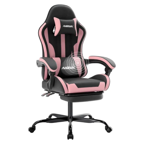Ergonomisk Gamingstol med Nack- och Svankstöd - Svart Rosa