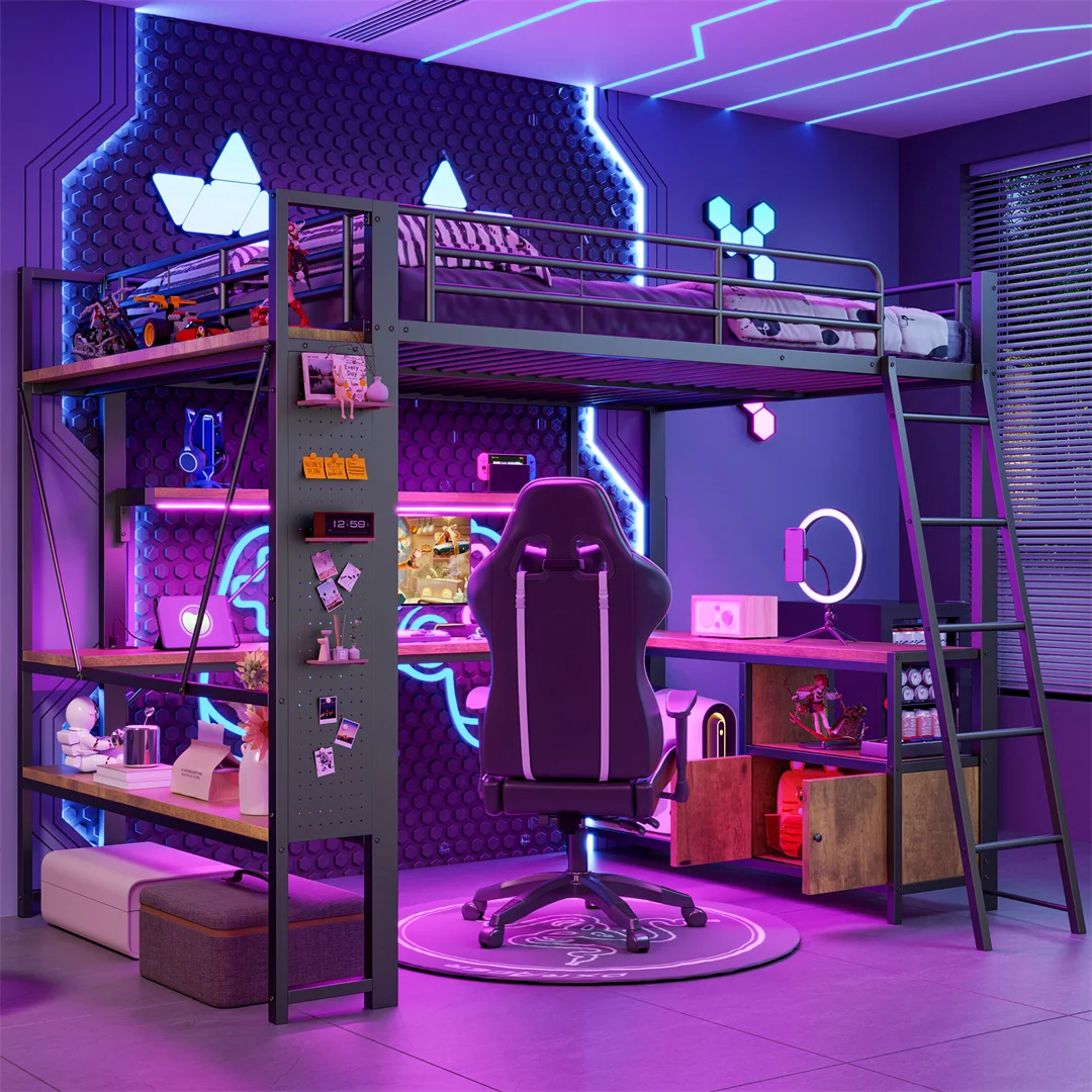 Loftsäng med Skrivbord 140x200 – Metall