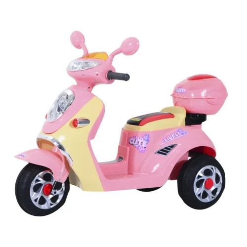 Elektrisk trehjulig barnscooter med förvaring - Rosa